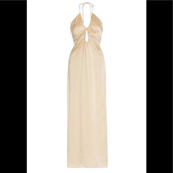 hooded gold dress Gloria crossover backless hooded maxi dress main image 0